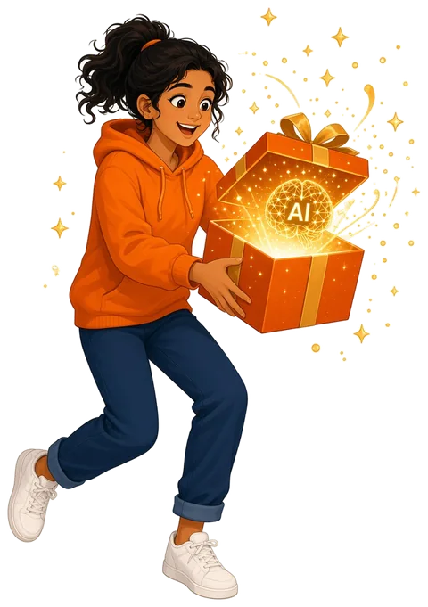 Learner opening the Gen AI Days surprise gift box