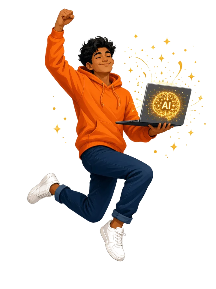 Excited student celebrating with a laptop - Generative AI Training Program by Vector Skill Academy, Gen AI Days 16-22 October